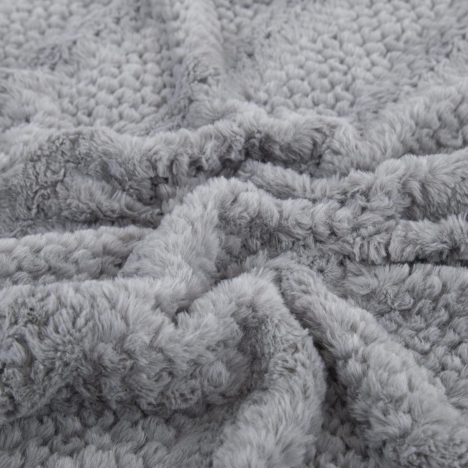 Tache Grey Faux Fur Throw Blanket, Super Soft Fluffy, cuddly and cozy white and gray throw blanket with sherpa back 