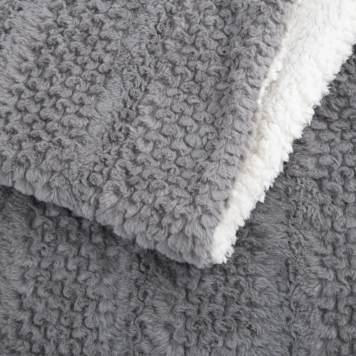 Tache Grey Faux Fur Throw Blanket, Super Soft Fluffy, cuddly and cozy white and gray throw blanket with sherpa back 