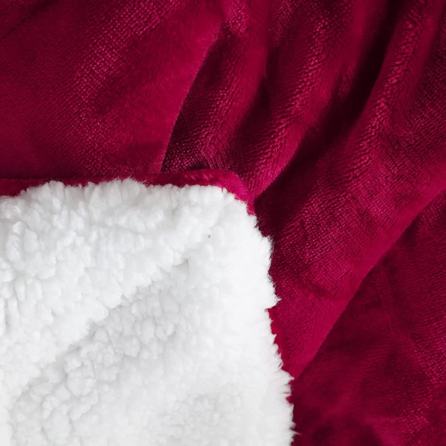 Christmas Wine Red Sherpa Throw Blanket super soft warm cozy cuddly fluffy reversible white backside