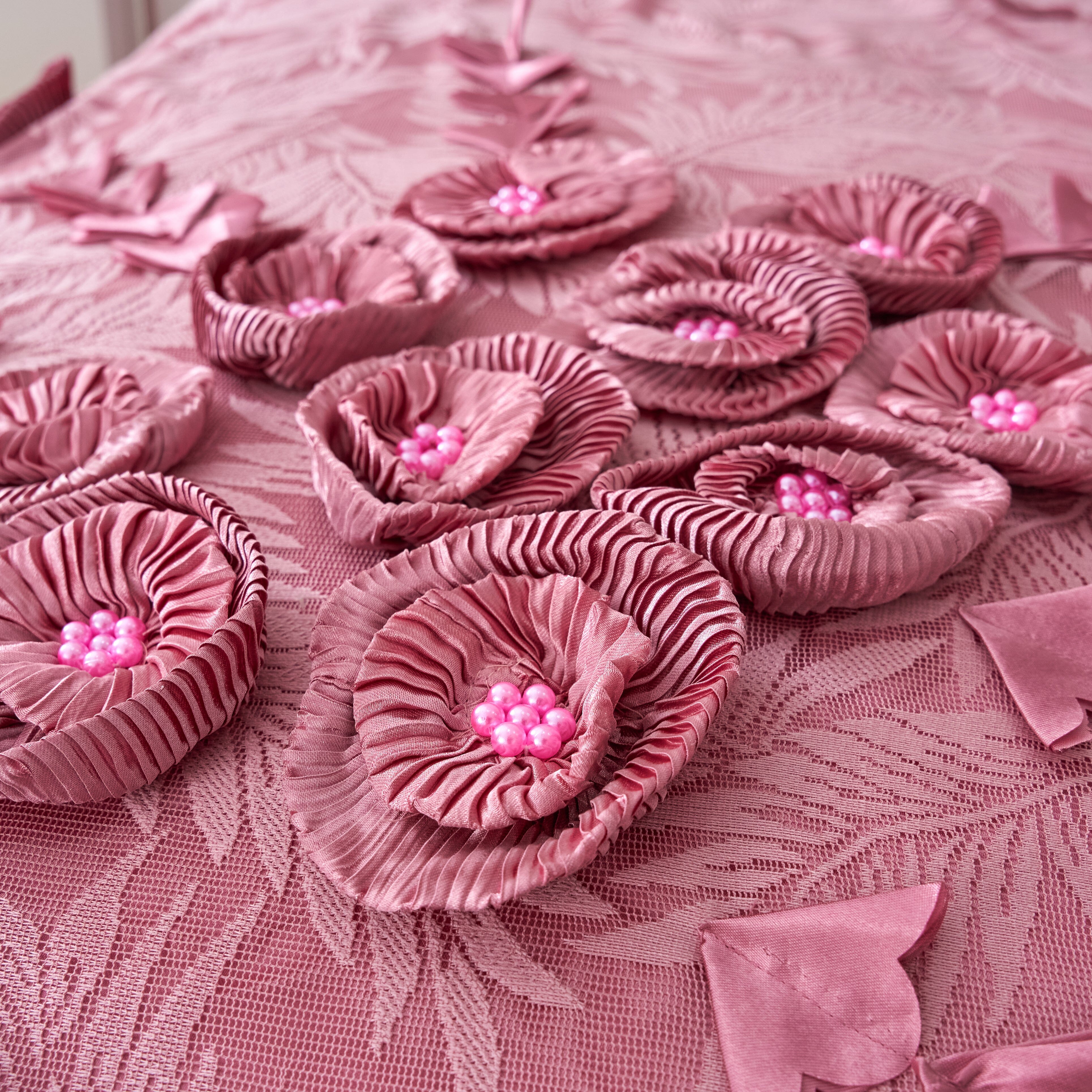 Tache Satin Ruffle Floral Lace Pink Royal Princess Dream Comforter Set (BM1227) - Tache Home Fashion