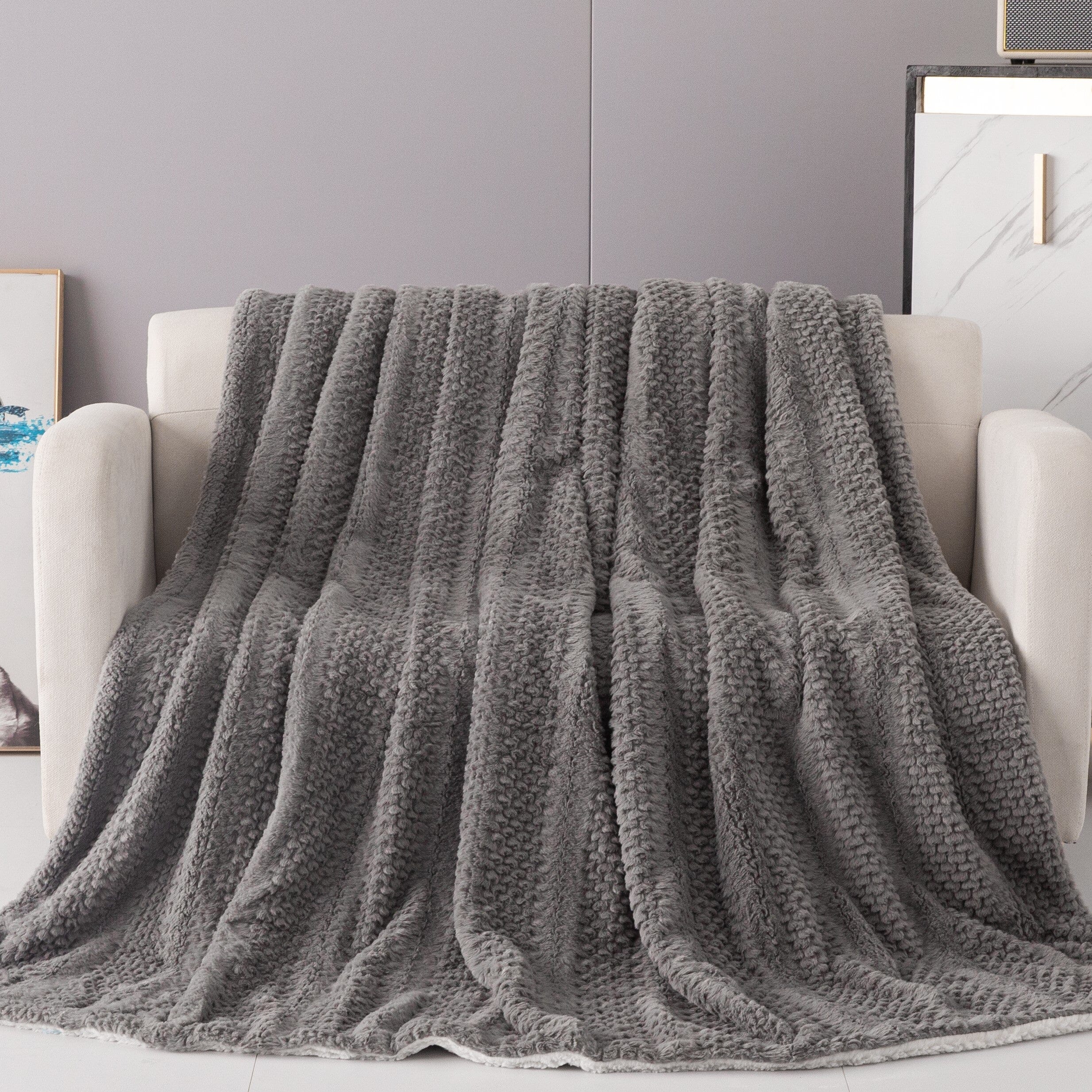 Tache Dark Grey Faux Fur Throw Blanket Bubble Textured Striped Embossed 11