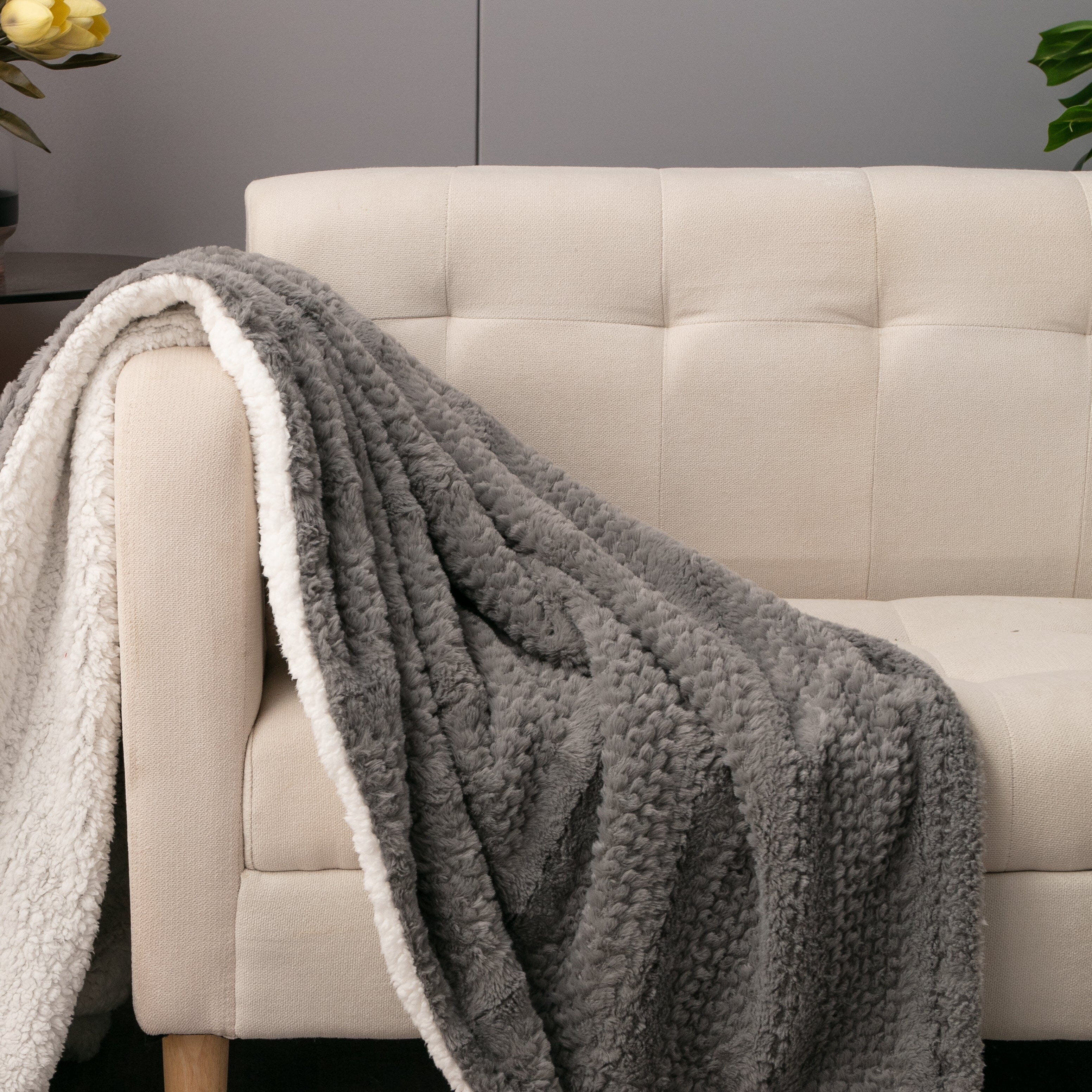 Dark grey faux fur blanket hot sale