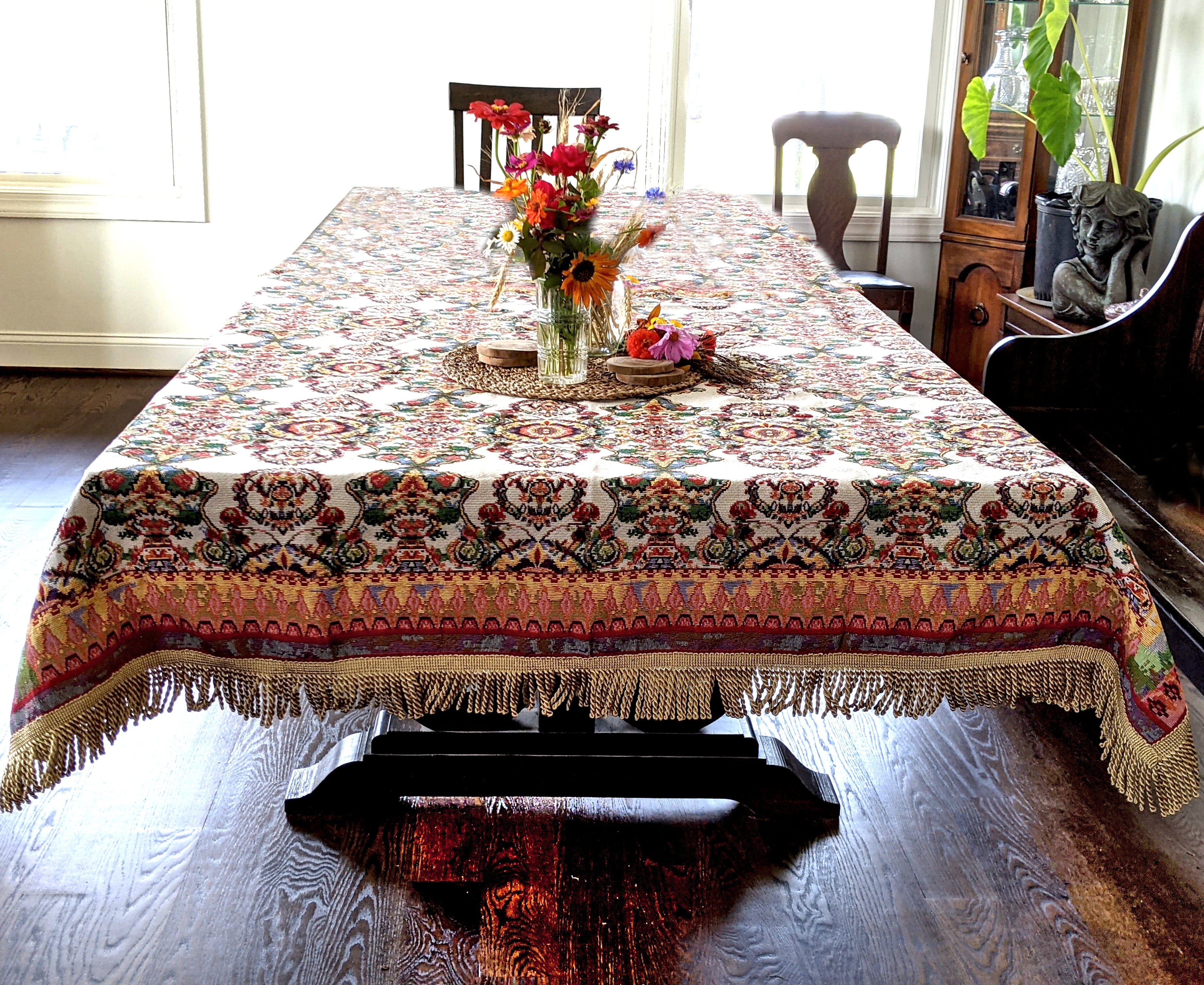 Tache Elegant Ivory Colorful Ornate Paisley Woven Tapestry Tablecloth  (18193)