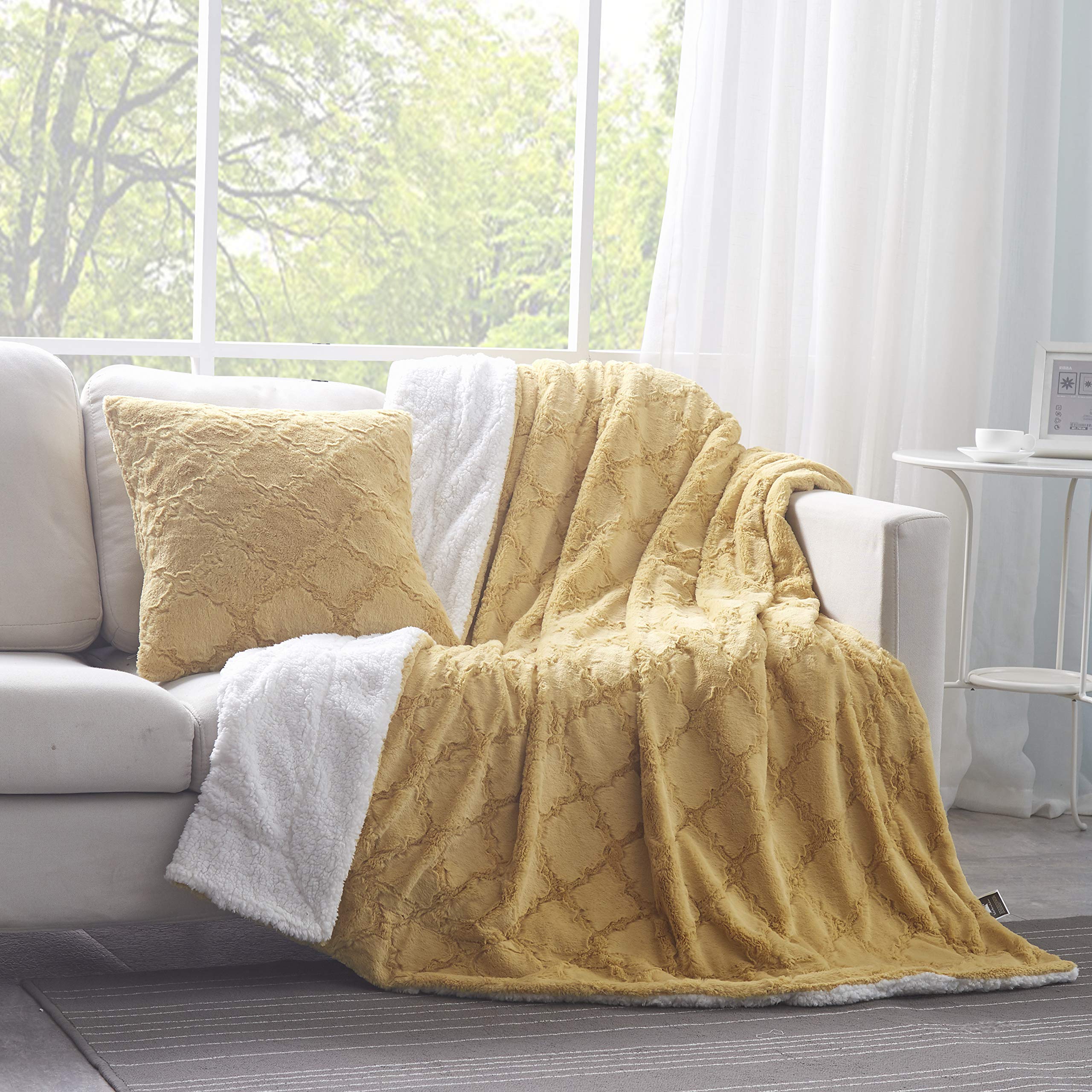 Yellow fuzzy throw online pillows