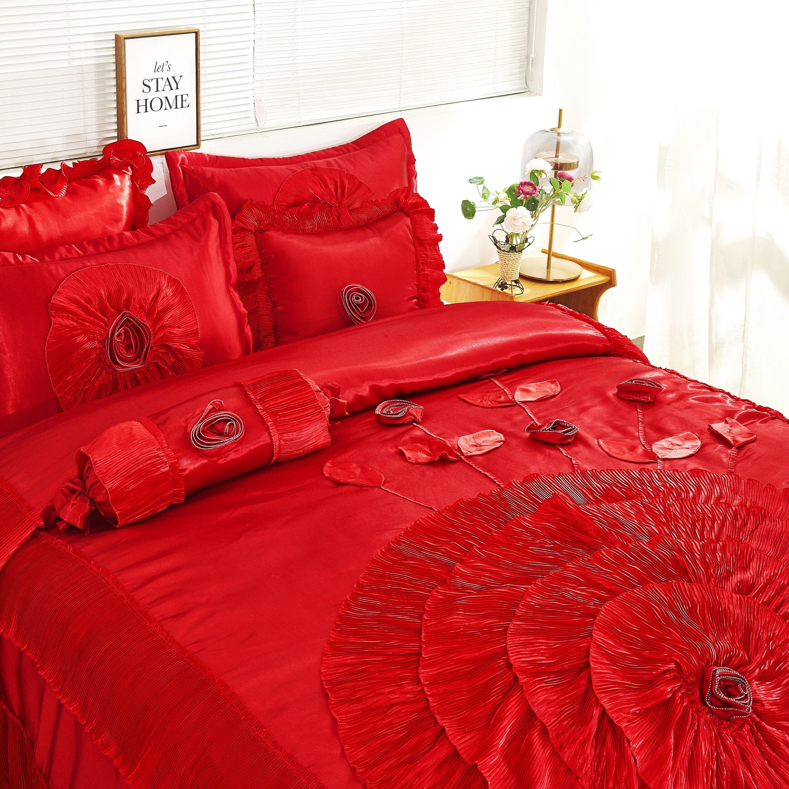 Gothic Style offers Ruffled Bed Throw. Glamorous Bedroom Decor, Queen or King Bed Scarfe. Romantic Dark Burgundy Smocked Taffeta, Orange Fringing.