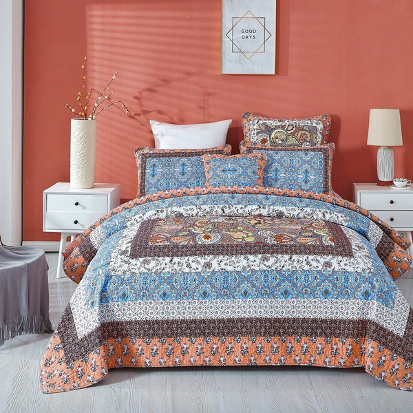 Medina Boho Medallion Paisley Blue Orange Quilt set