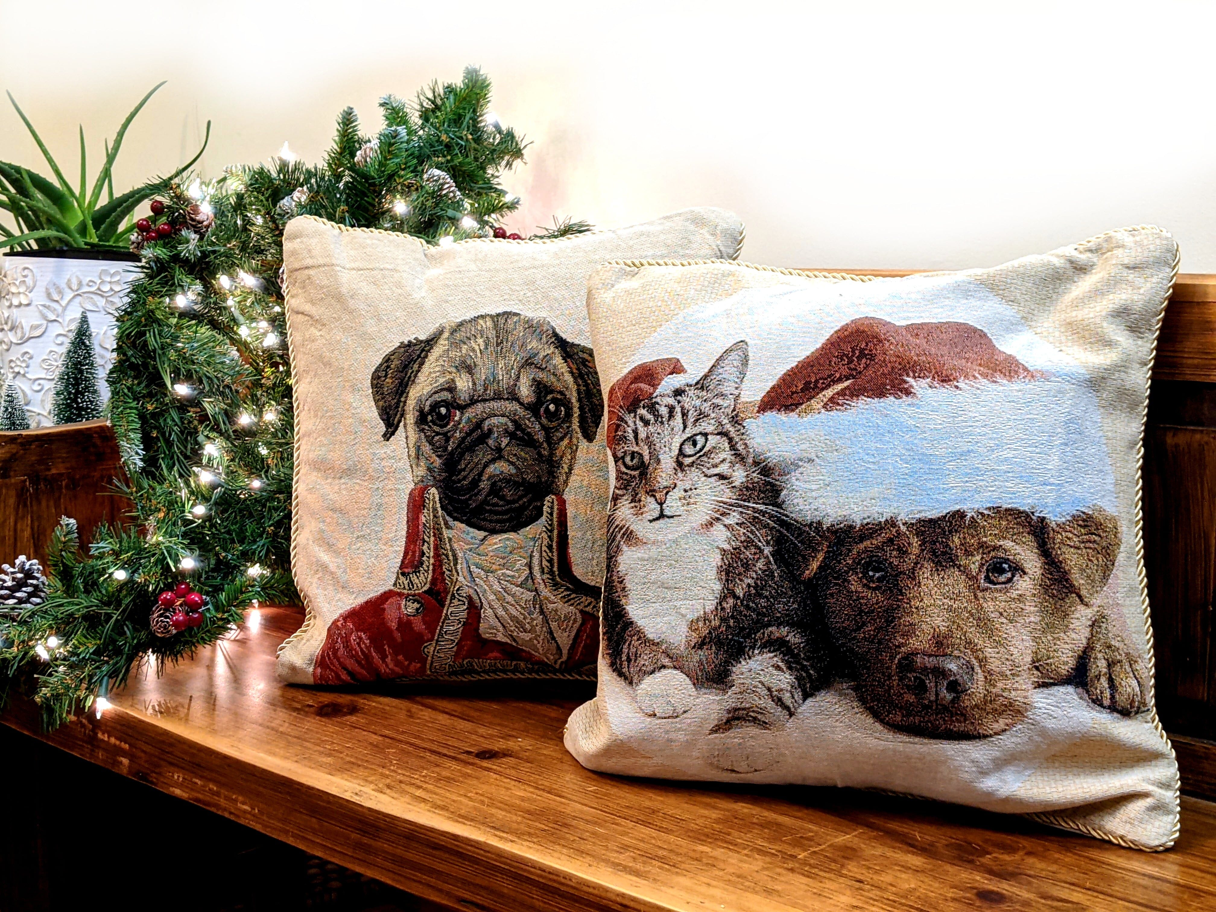 Tache Best Friend Pets Dog and Cat Christmas Tapestry Woven Throw Pillow Cover 16461