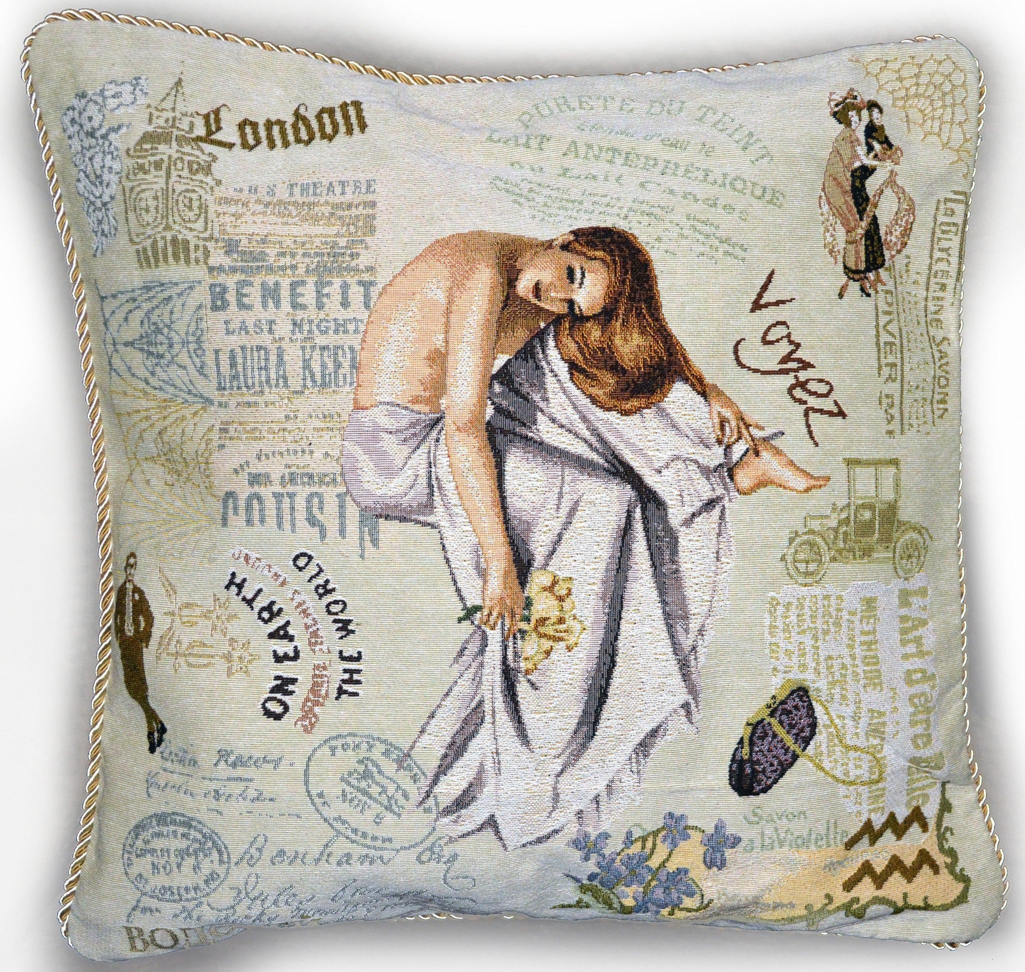 Vintage script throw clearance pillows